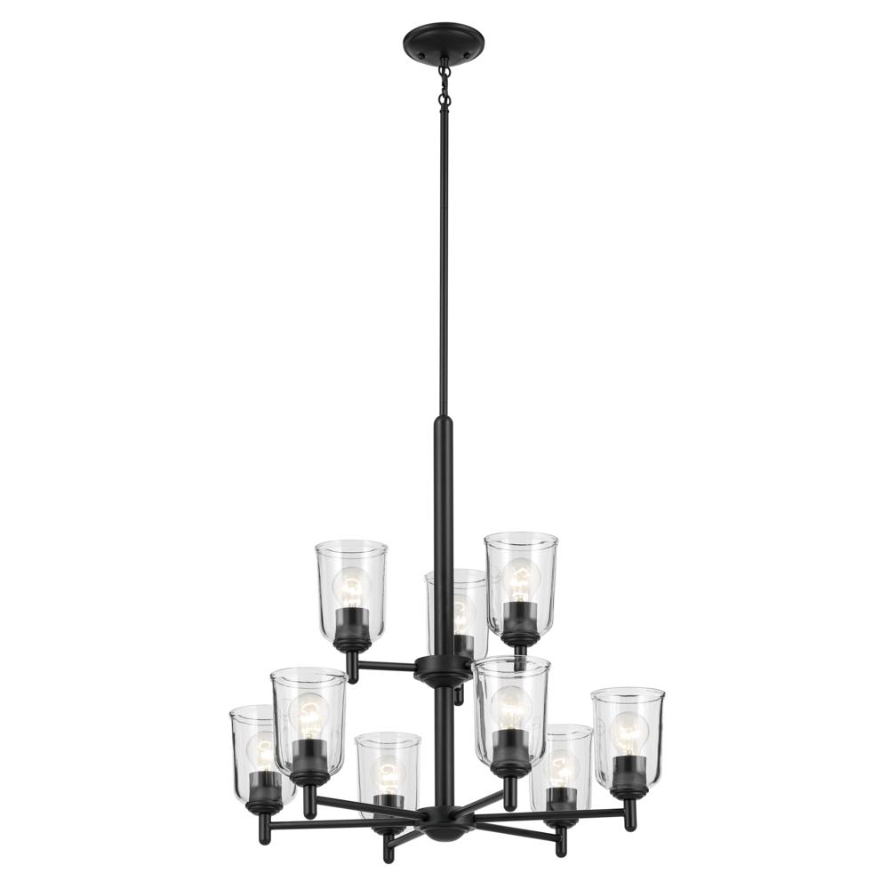 Shailene 26.5" 9-Light 2-Tier Chandelier with Clear Glass in Black