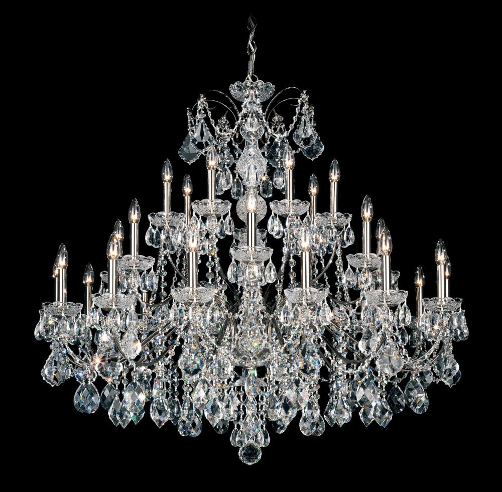 Century 28 Light 120V Chandelier in Polished Silver with Heritage Handcut Crystal