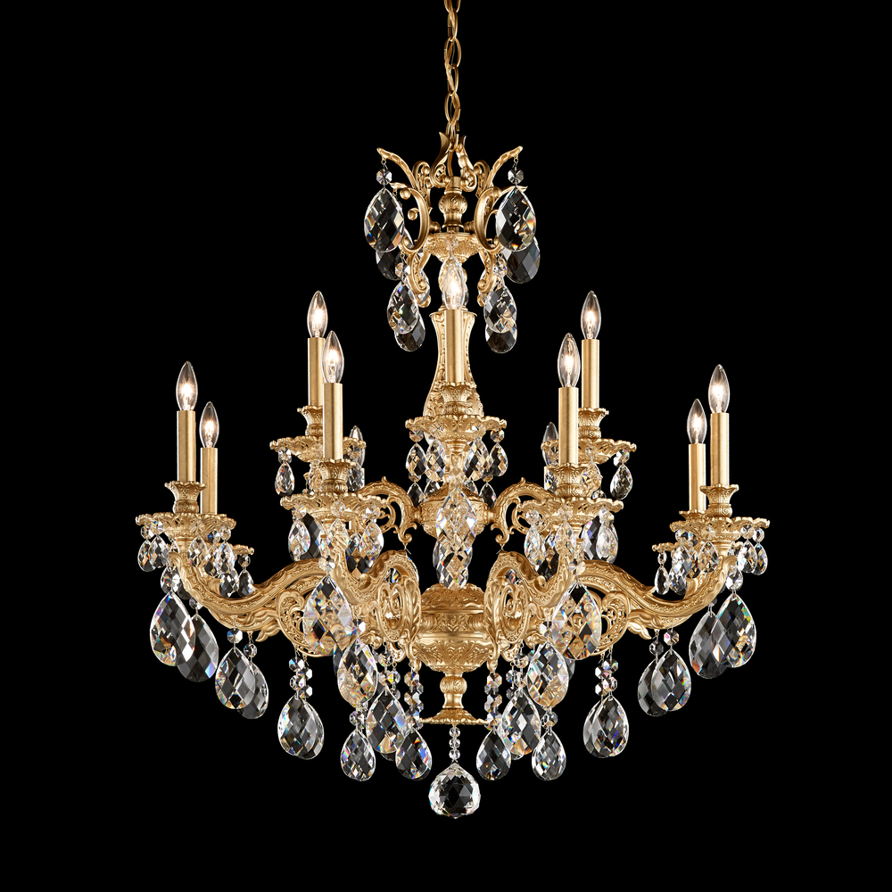 Milano 12 Light 120V Chandelier in Heirloom Bronze with Clear Heritage Handcut Crystal