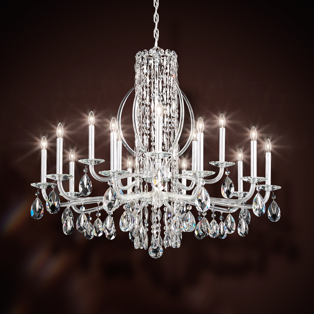 Siena 15 Light 120V Chandelier in White with Heritage Handcut Crystal