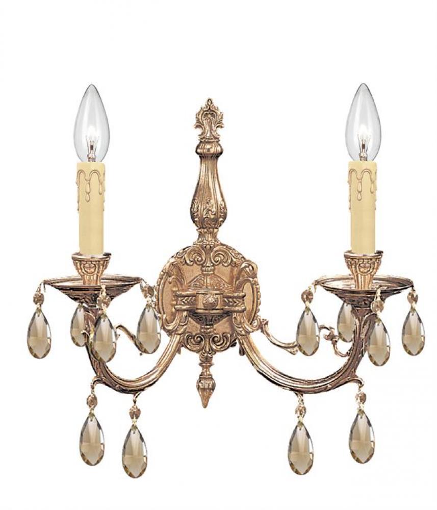 Etta 2 Light Olde Brass Golden Teak Crystal Sconce