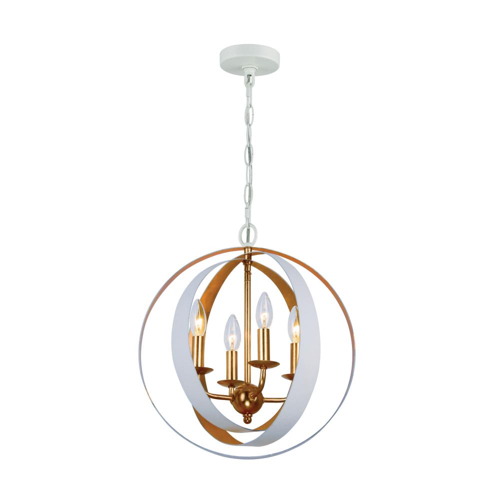 Luna 4 Light Matte White + Antique Gold Sphere Chandelier