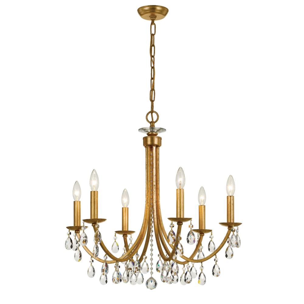 Bridgehampton 6 Light Swarovski Strass Crystal Antique Gold Chandelier