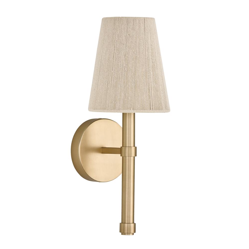 1-Light Wallchiere Sconce in Matte Brass with Tapered Bleached Natural Rope Shade