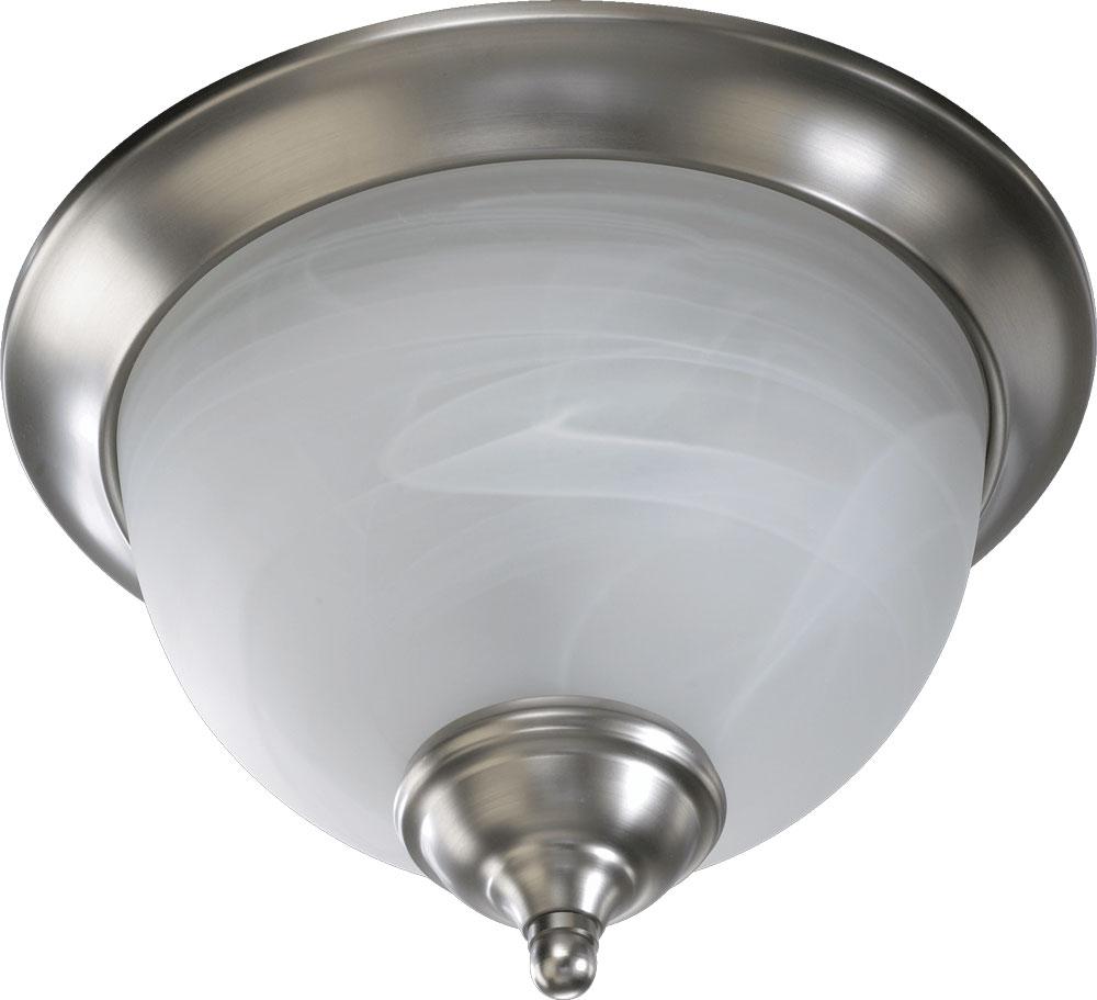 Two Light Satin Nickel Faux Alabaster Glass Bowl Flush Mount