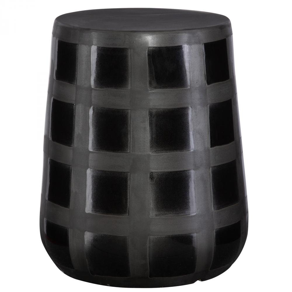 Patchwork Gridded Black Garden Stool