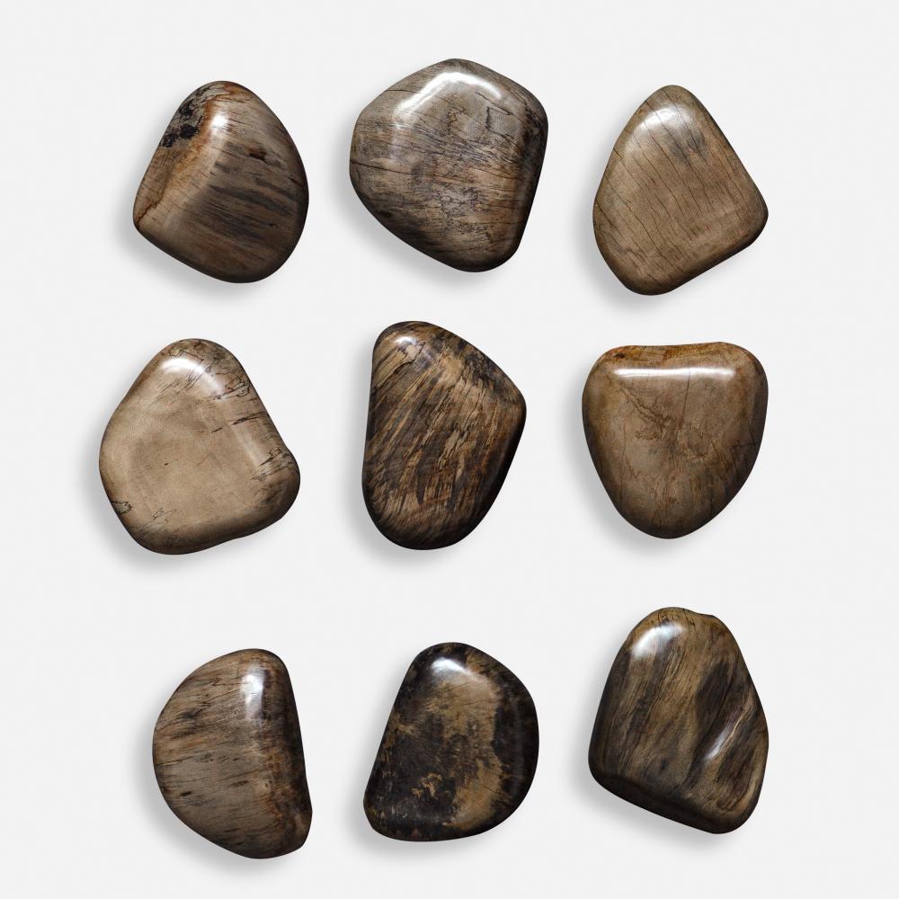 Pebbles Walnut Wood Wall Décor, S/9